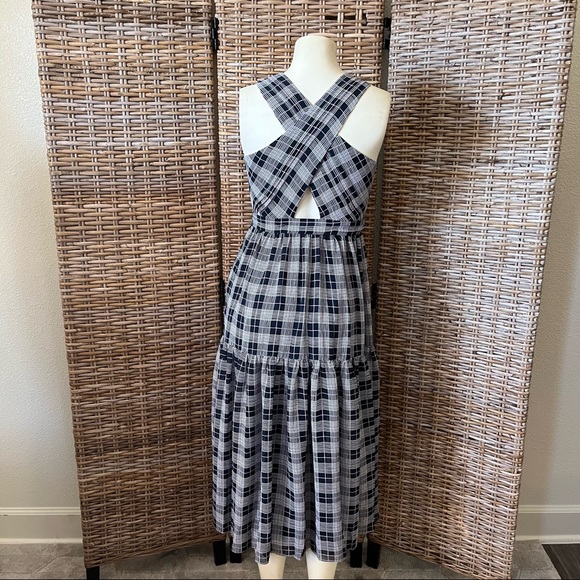 Club Monaco Crossback Midi Dress in Rose Plaid Size 2 NWT - Picture 7 of 13